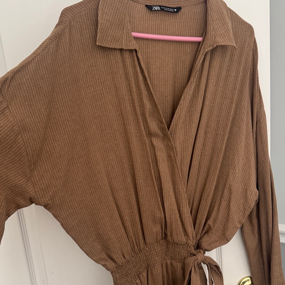 Zara Tan Pinstripe jumpsuit